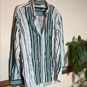 Vintage Nautica Green and White Casual Button Down Shirt